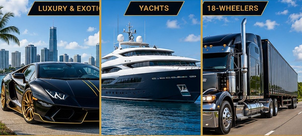Luxury cars, yachts and commercial trucks